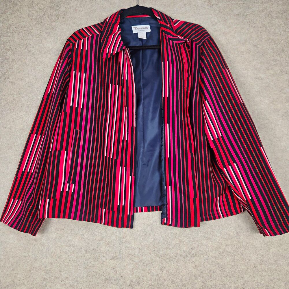TanJay  Women's Striped Zip Front Jacket Red Black Pink Size XL Retro Boho Y2K